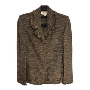 St John Collection Women's Brown Tweed Jacket w Fringe Accents Sz 12 EUC